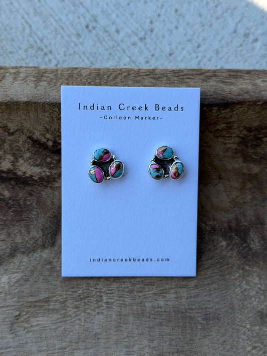 3 stone Cotton Candy Dahlia Earrings