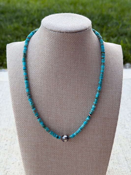 17" Turquoise Heishi & Pearl
