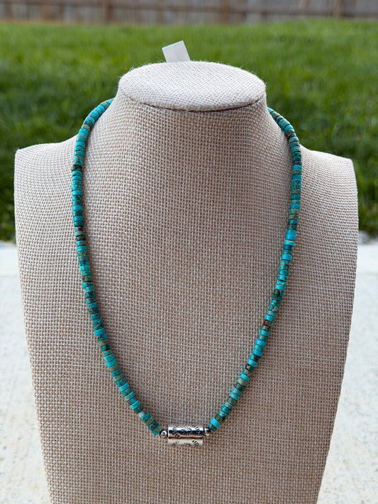 17" Turquoise Heishi & Barrel Bead