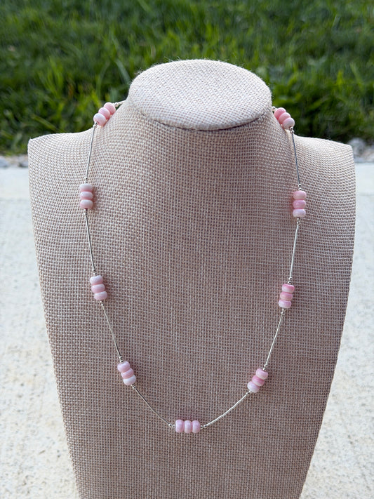 17" Liquid Silver & Pink Conch Rondelle