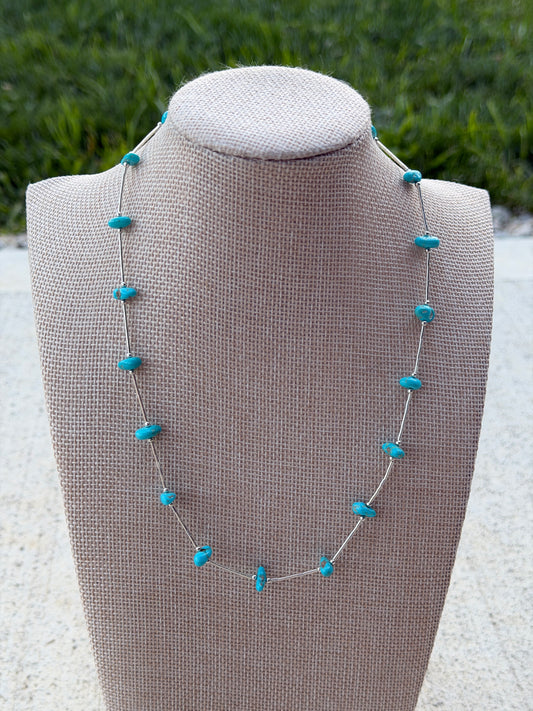 17" Liquid Silver & Turquoise Chip