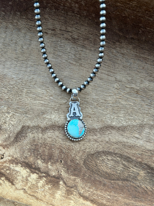 "A" Initial Turquoise Pendant