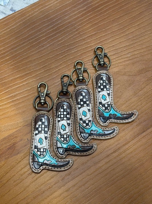 Boot Turquoise Checkered Keychain