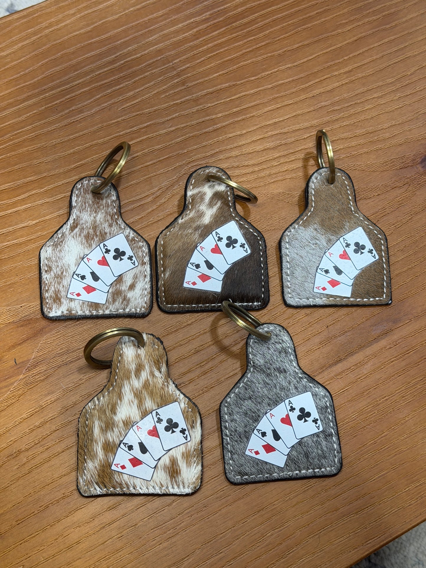 Cowhide with Playing Card Keychain