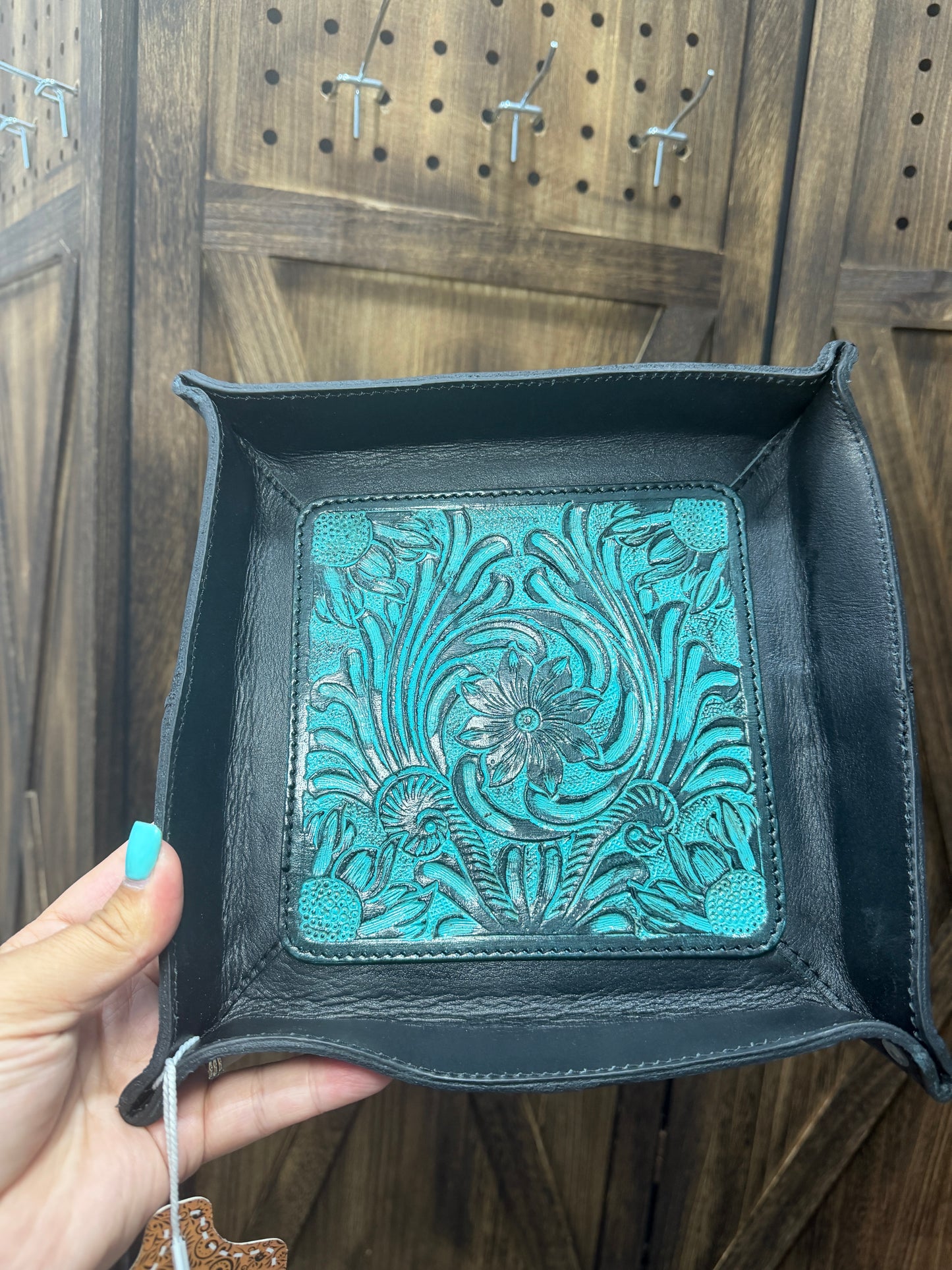 Black Leather, Turquoise Tooled Tray