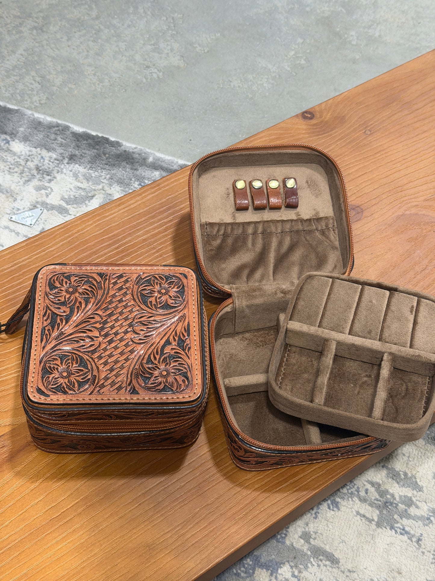 Floral Corner Tooled Jewelry Box