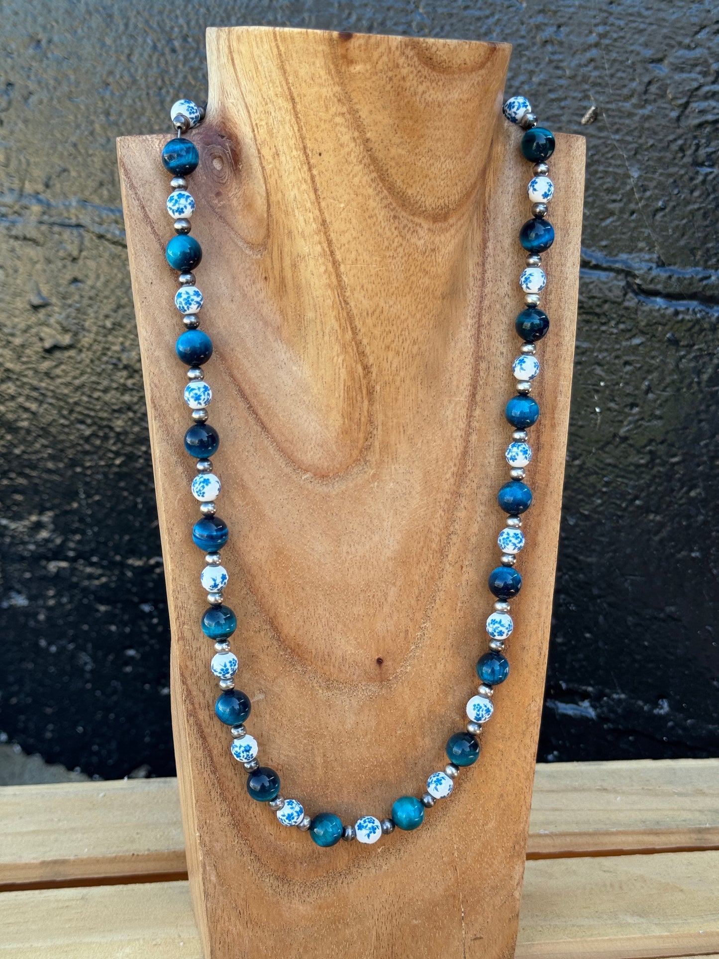 23-25" Blue Tiger Eye & Floral China