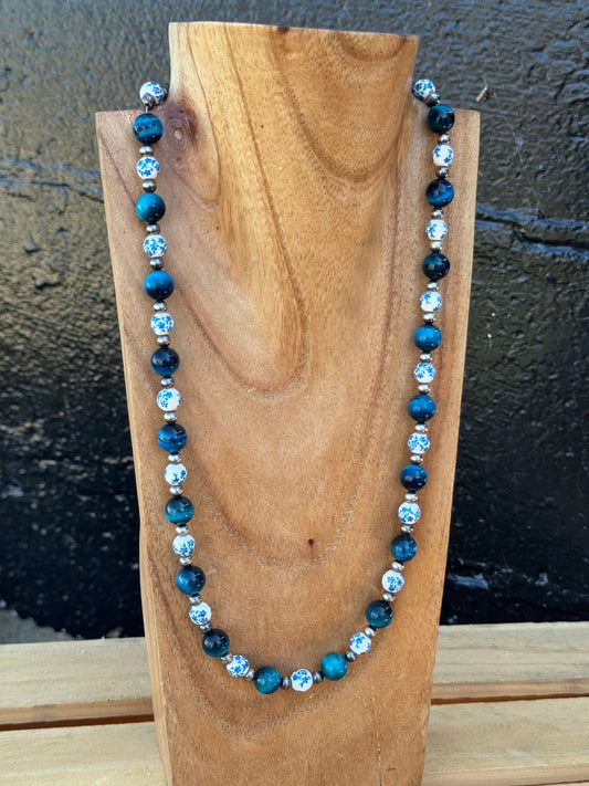 23-25" Blue Tiger Eye & Floral China