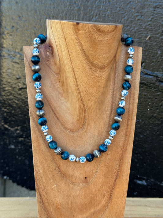 17.5-19" Blue Tiger Eye & Floral China