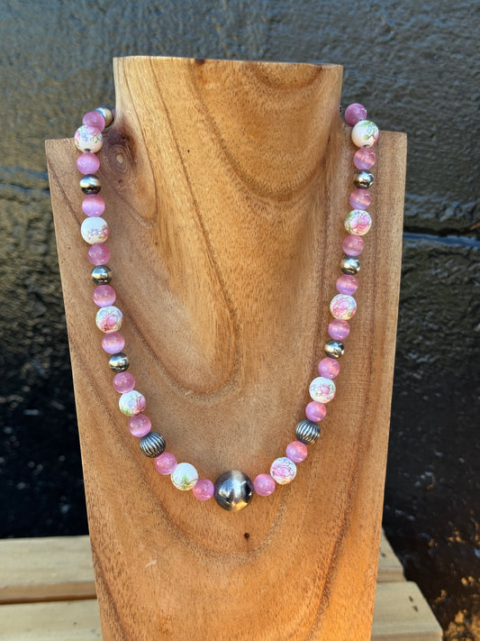 17.5-19" Pink Selenite & Floral China