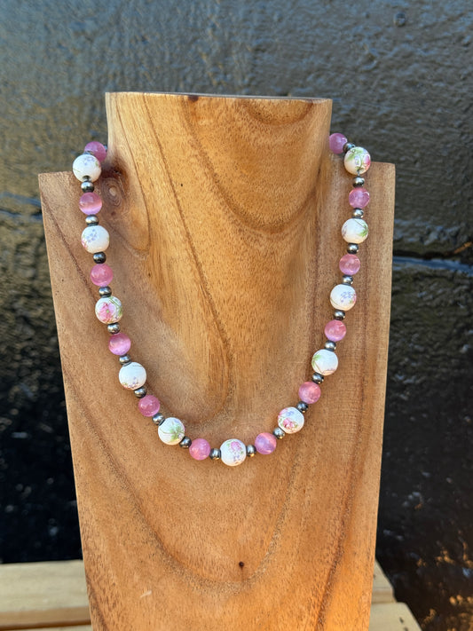 16-17.5" Pink Selenite & Floral China