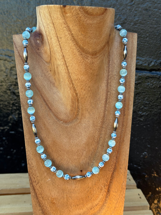 20-22" Blue Selenite & Floral China