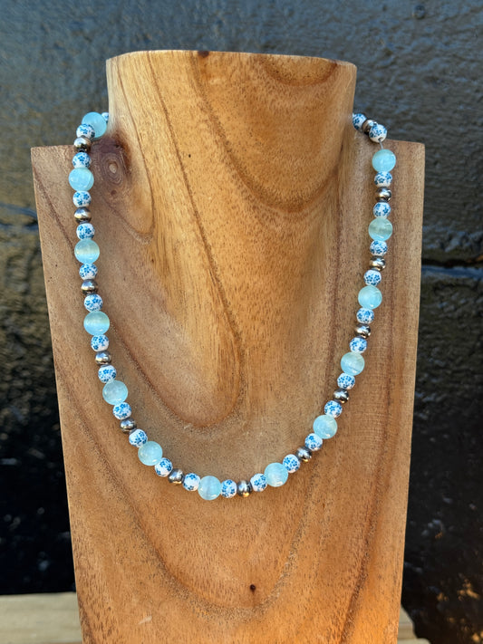 16.5-18" Blue Selenite & Floral China