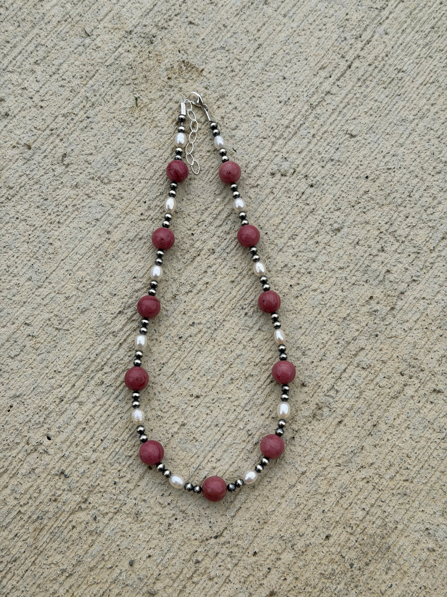 16.5-18" Rhodonite & Freshwater Pearl