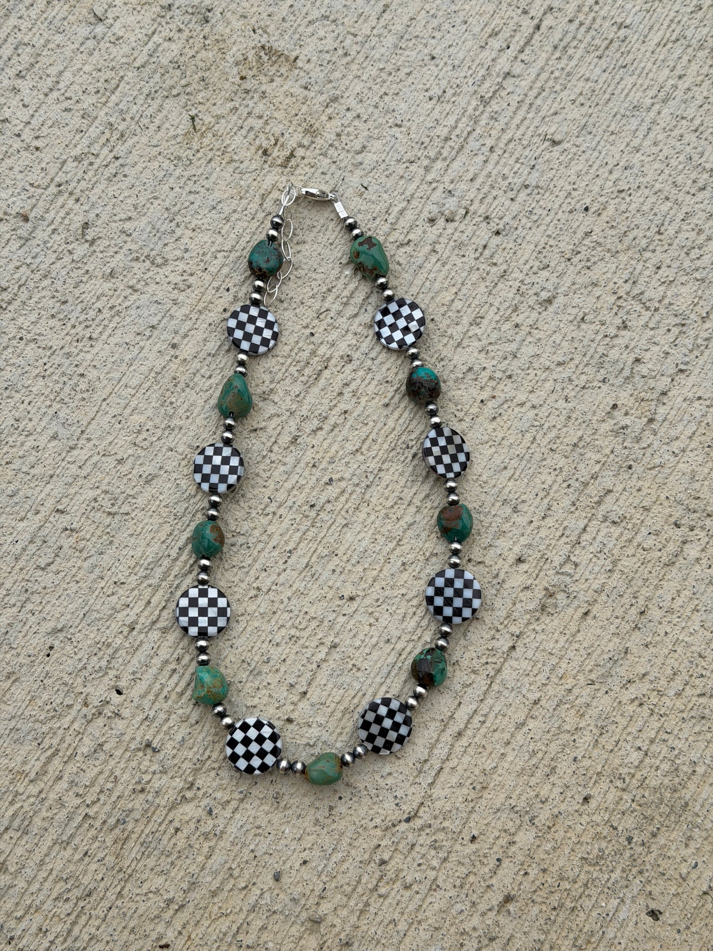 15-16.5" Turquoise & Checkered