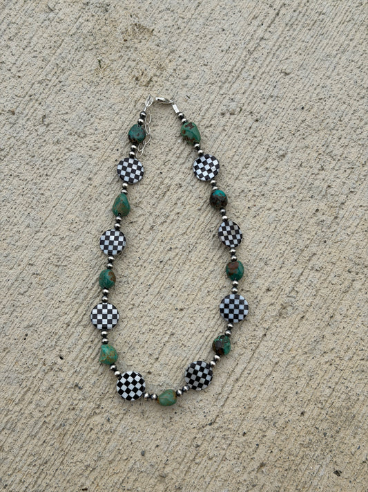 15-16.5" Turquoise & Checkered