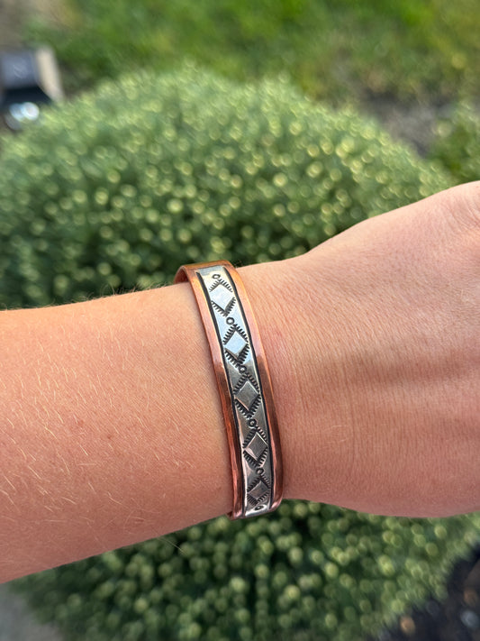 Copper Sterling Silver Cuff- Diamond