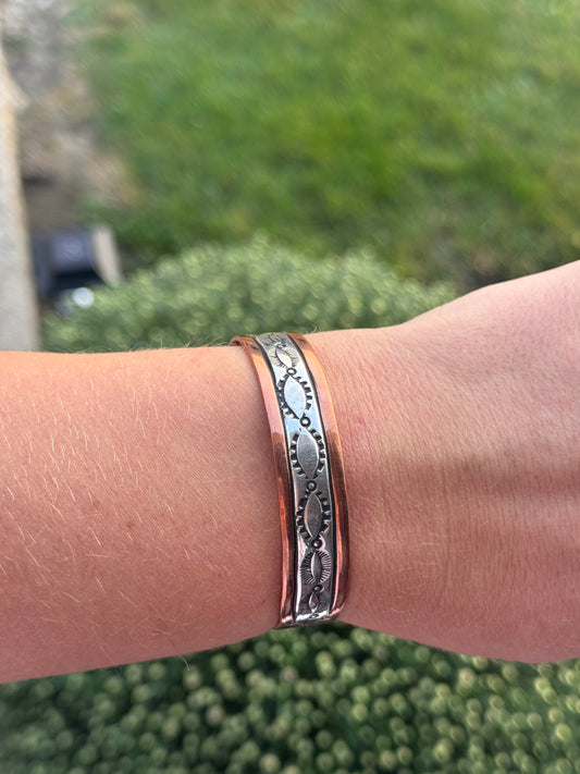 Copper Sterling Cuff- Mixed Stamp