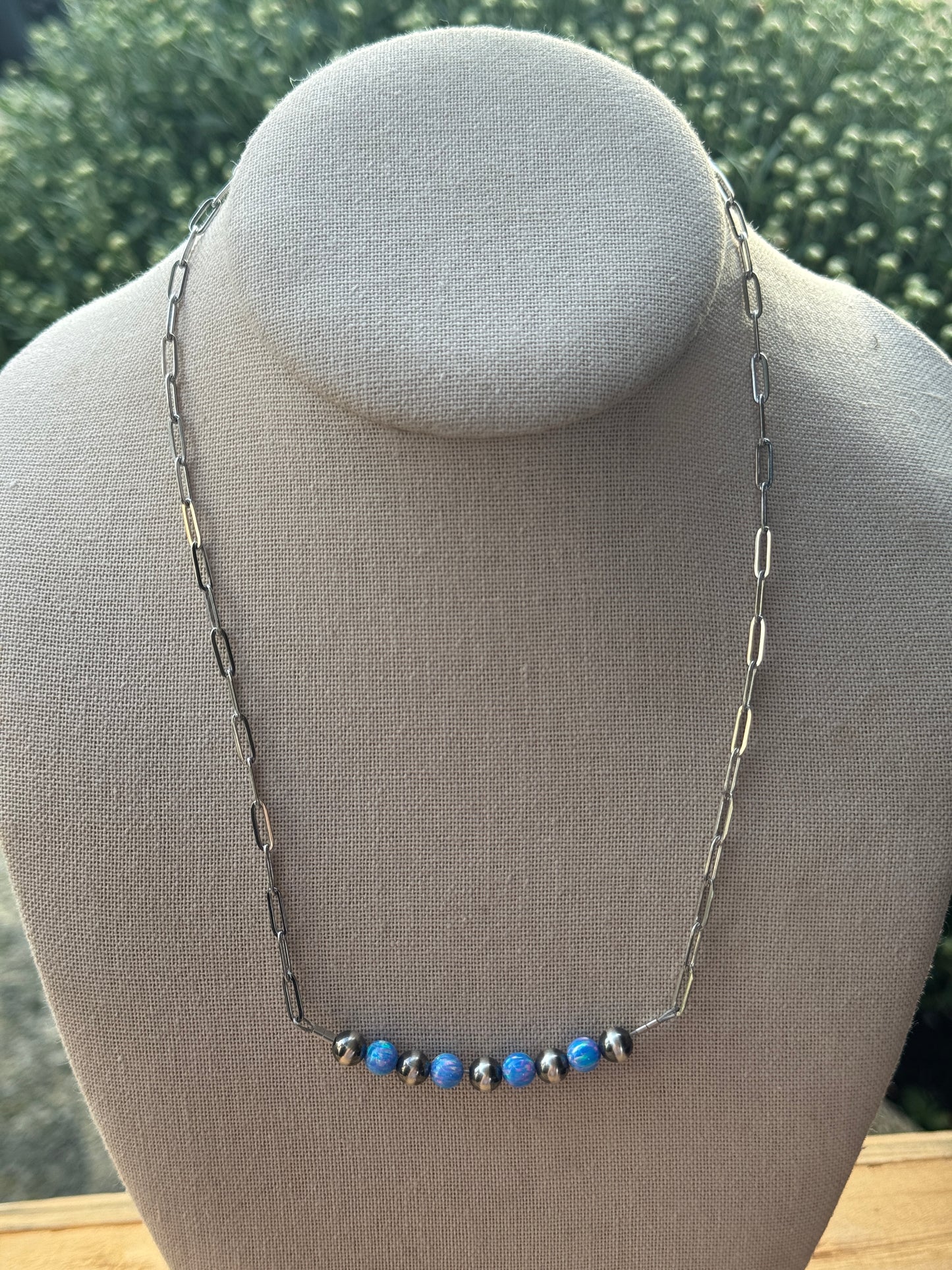 18" Blue Opal Bar Necklace