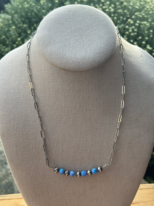 18" Blue Opal Bar Necklace