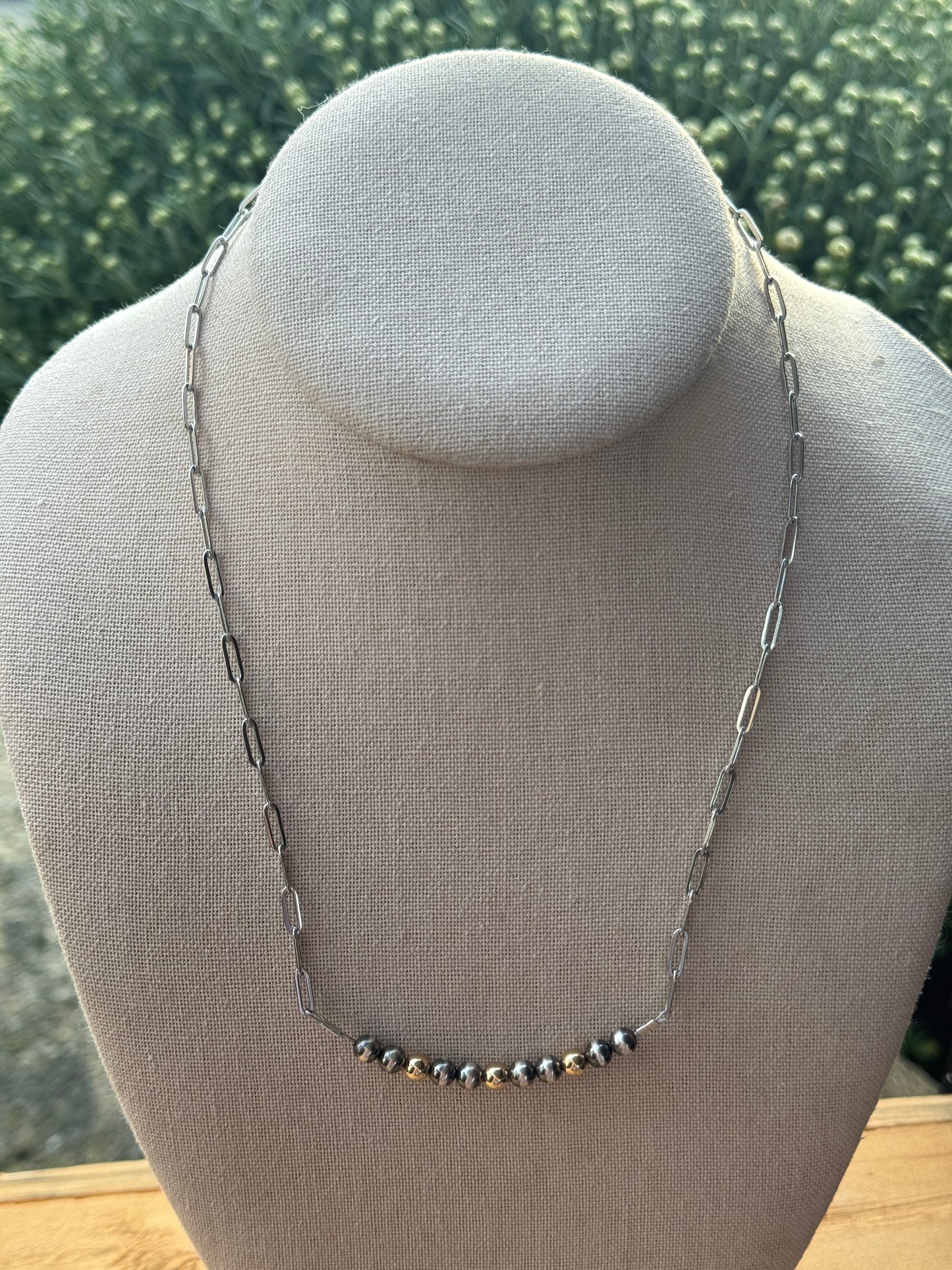 18" Pearl, Gold Bar Necklace