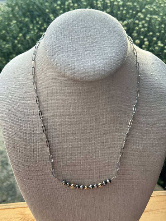 18" Pearl, Gold Bar Necklace