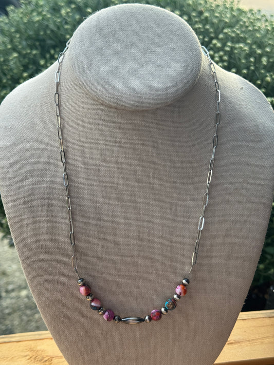 20" Pink Dahlia Torpedo Bar Necklace