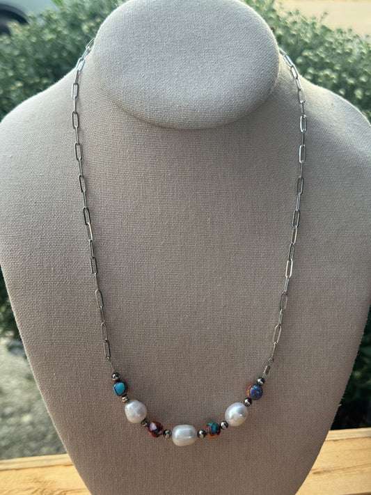 20" Freshwater Pink Dahlia Bar Necklace