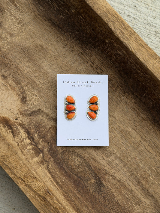 3 Stone Orange Spiny Earrings