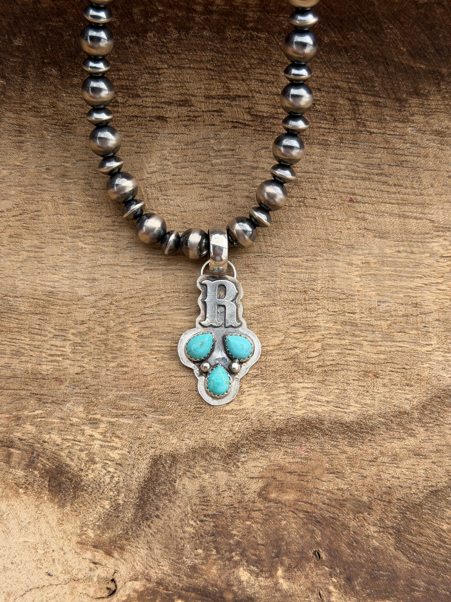 "R" Initial Turquoise Pendant