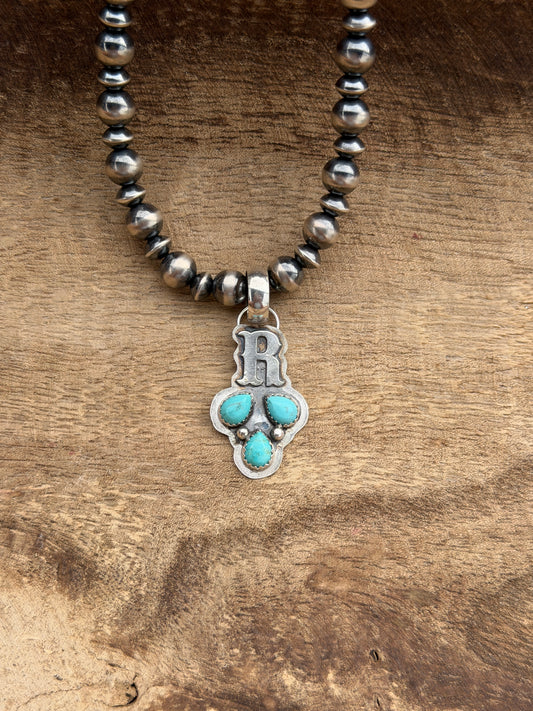 "R" Initial Turquoise Pendant