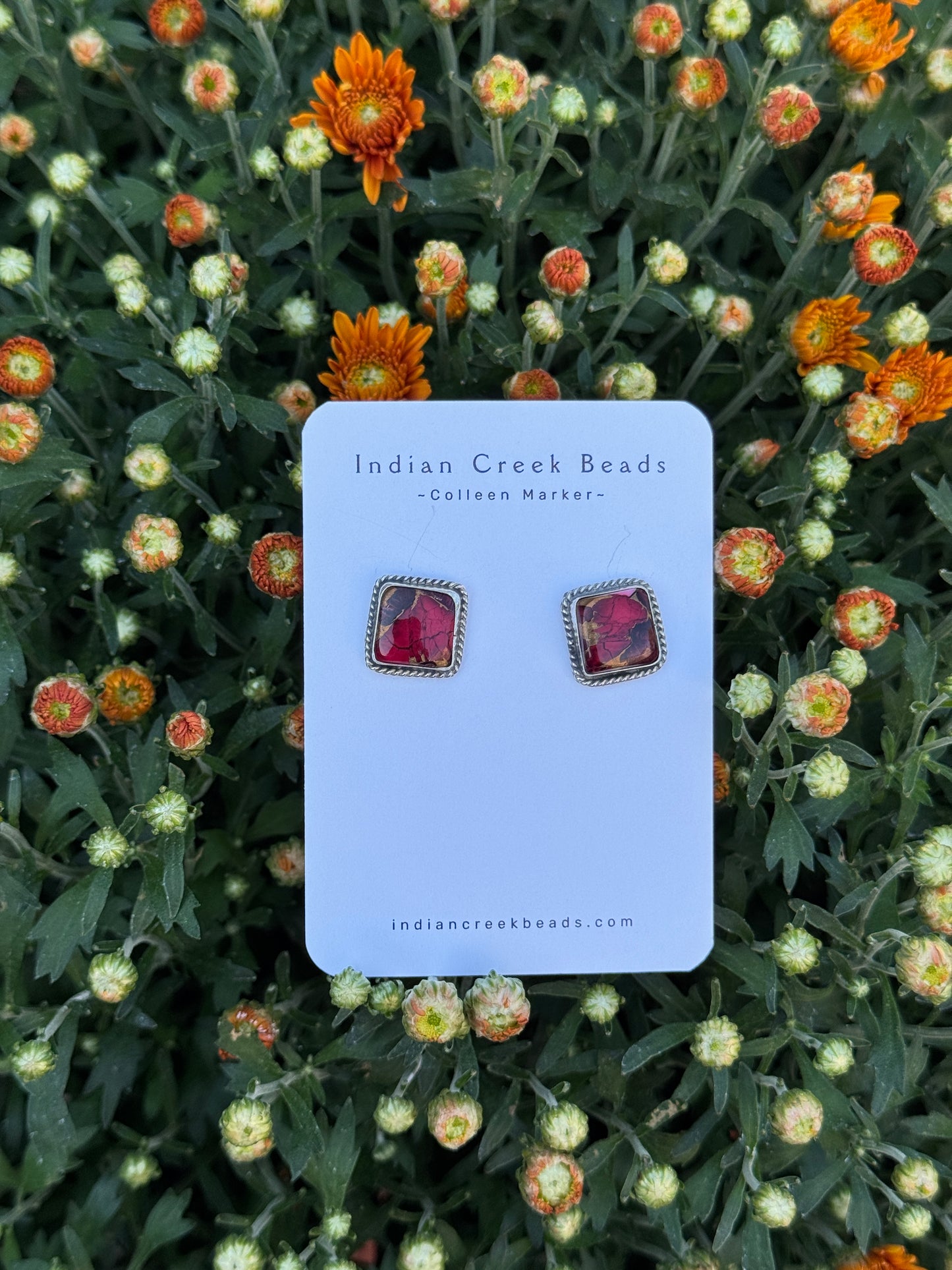 Rose Dahlia Square Earrings