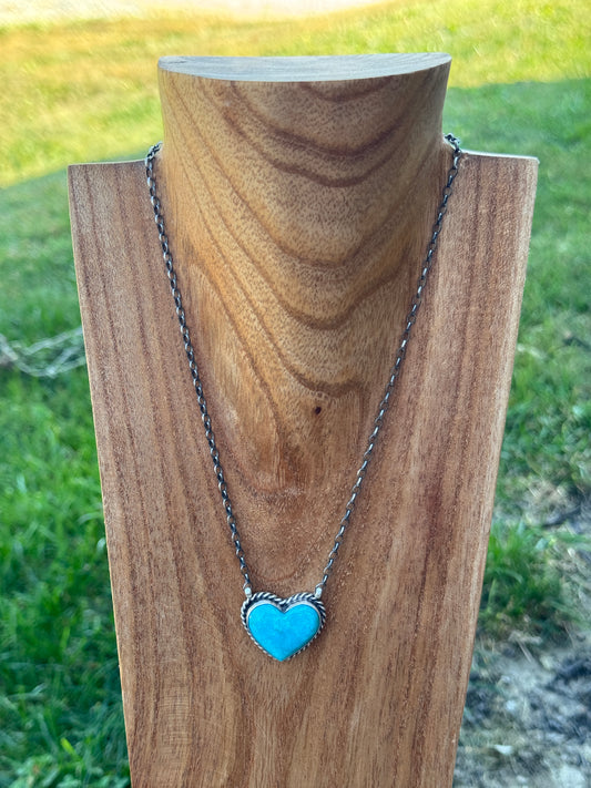 18" Blue Turquoise Heart Necklace