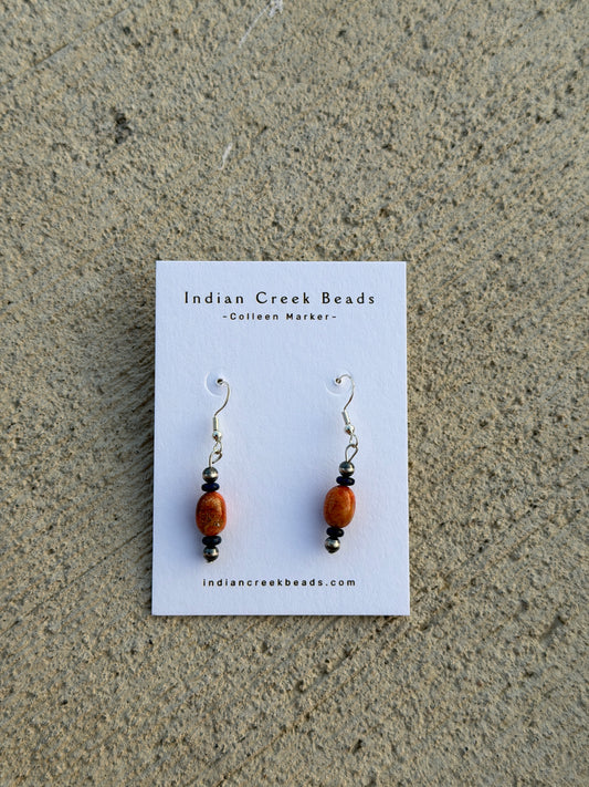 Apple Coral, Lapis, Pearl Earrings