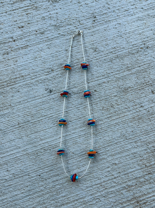 17" Spiny, Turquoise, Lapis Liquid Silver