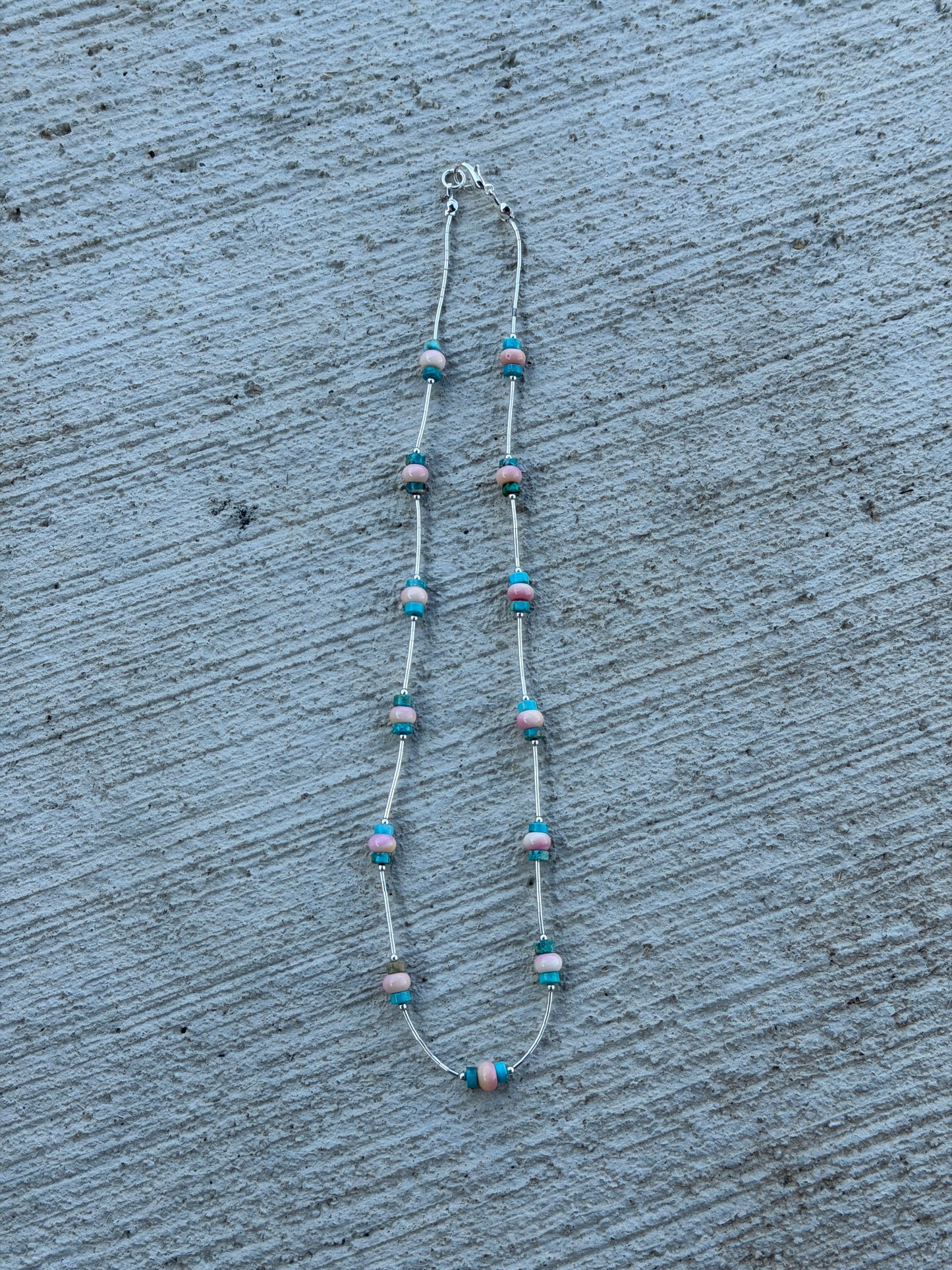 17" Liquid Silver, Pink Conch, Turquoise