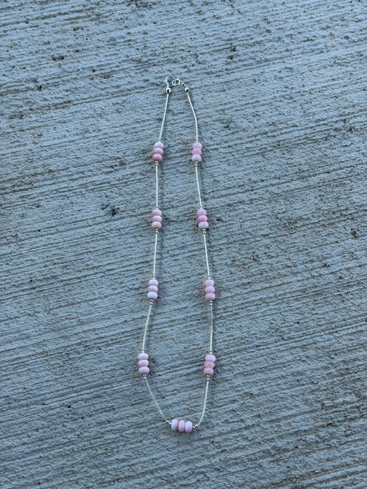 17" Liquid Silver Pink Conch Rondelle
