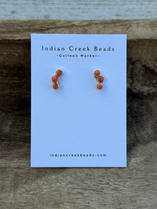 3 stone Orange Spiny Studs