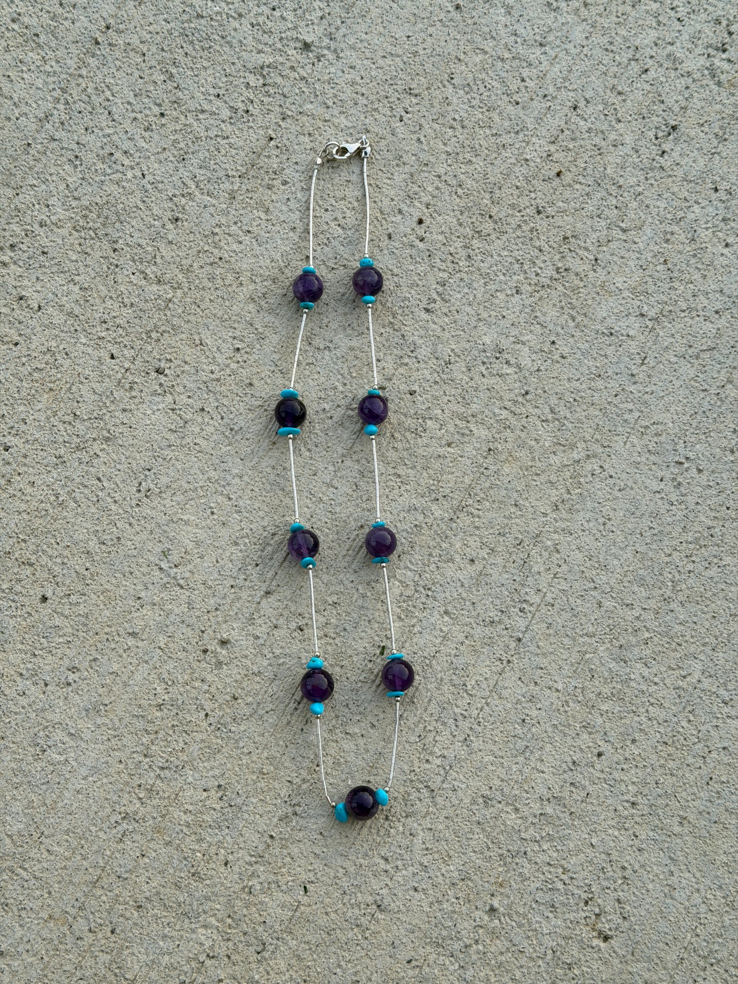 17" Liquid Silver, Purple Amethyst, Turquoise