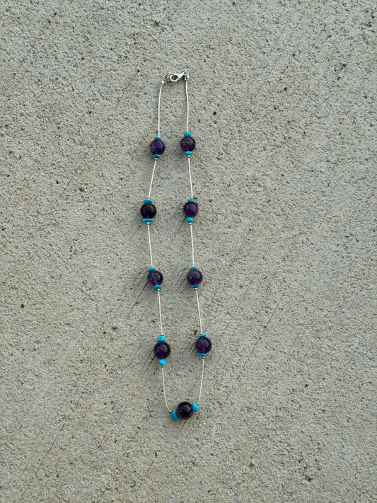 17" Liquid Silver, Purple Amethyst, Turquoise