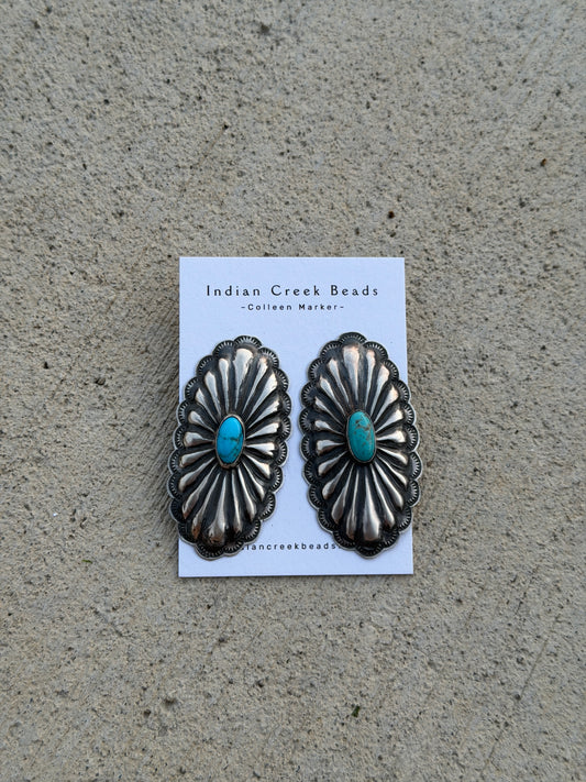 Sterling Oval Concho with Turquoise Statement Earrings