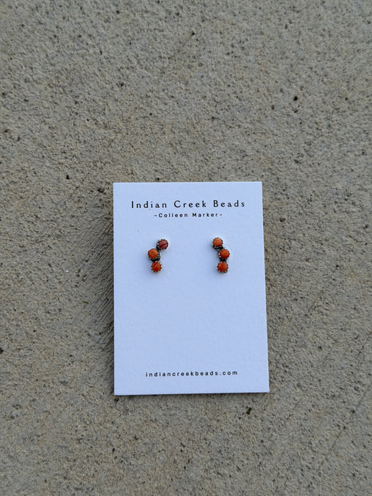 3 stone Orange Spiny Earrings