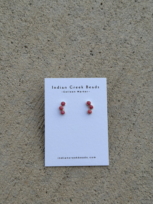 3 stone Pink Conch Earrings