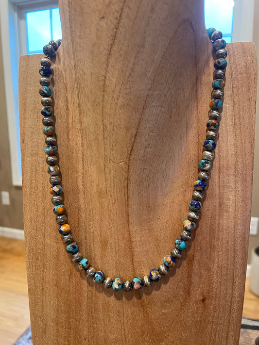 17-18.5 Kingman Blue Lapis w/ 7mm Sterling Silver Pearl Necklace