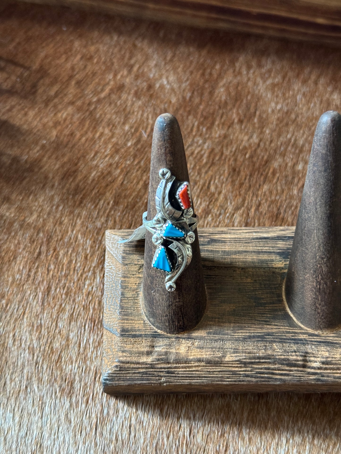 Turquoise & Coral Ring size 5.5