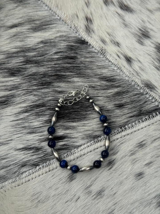 6.5-8" Blue Tiger Eye w/ 4mm Pearls and Torpedo Bracelet