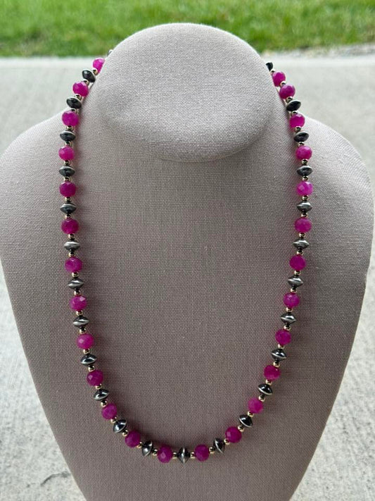 21.5-23” 8mm Sterling Saucer, 4mm Gold and Faceted Ruby Quartz Necklace